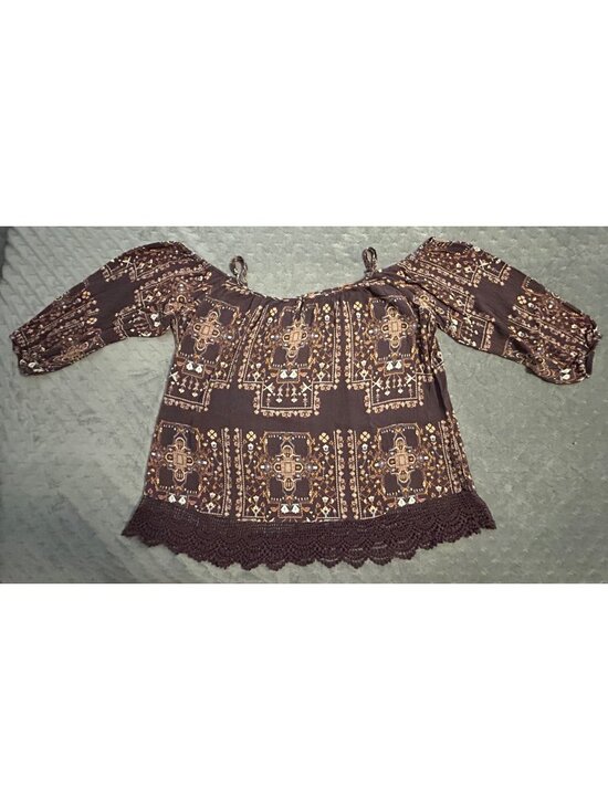 Knox Rose Tops - Knox Rose Women's XXL Plum Boho Peasant Top w/ Lace Hem & Adjustable Straps